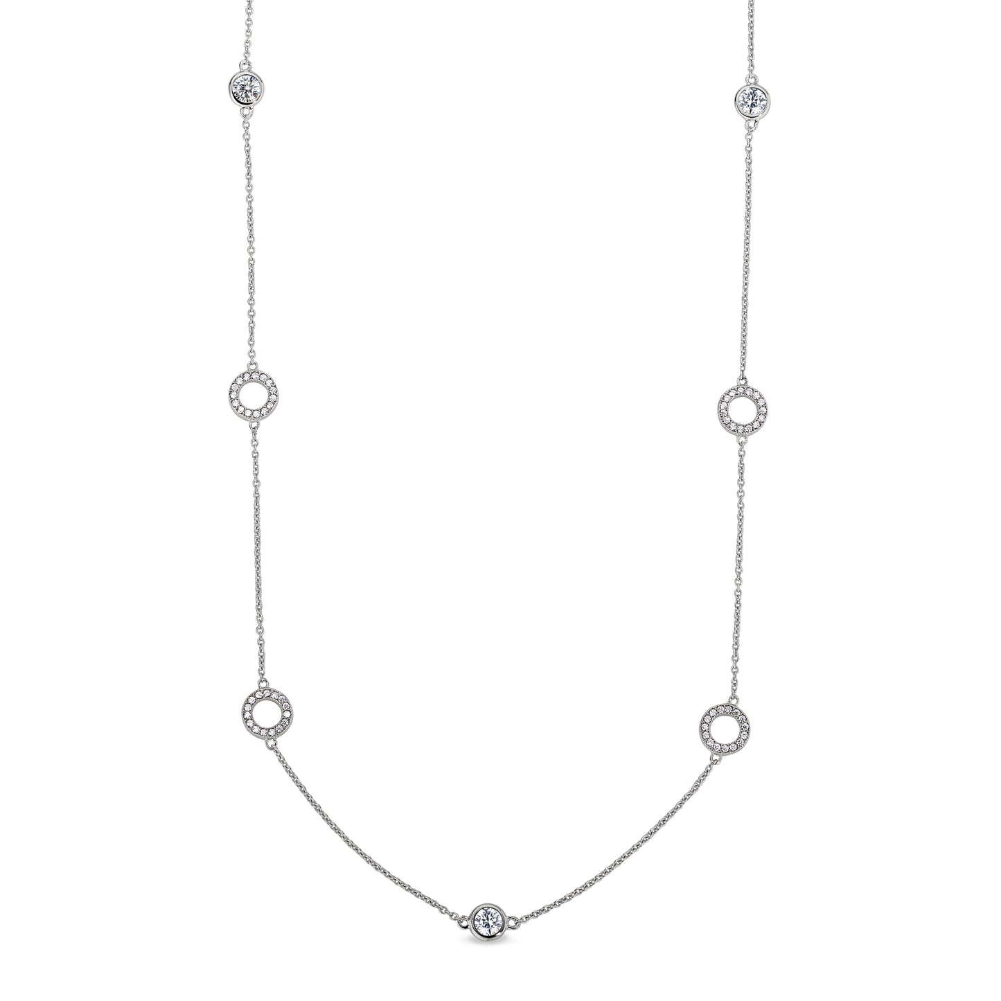 Open Circle and Bezel Chain Necklace