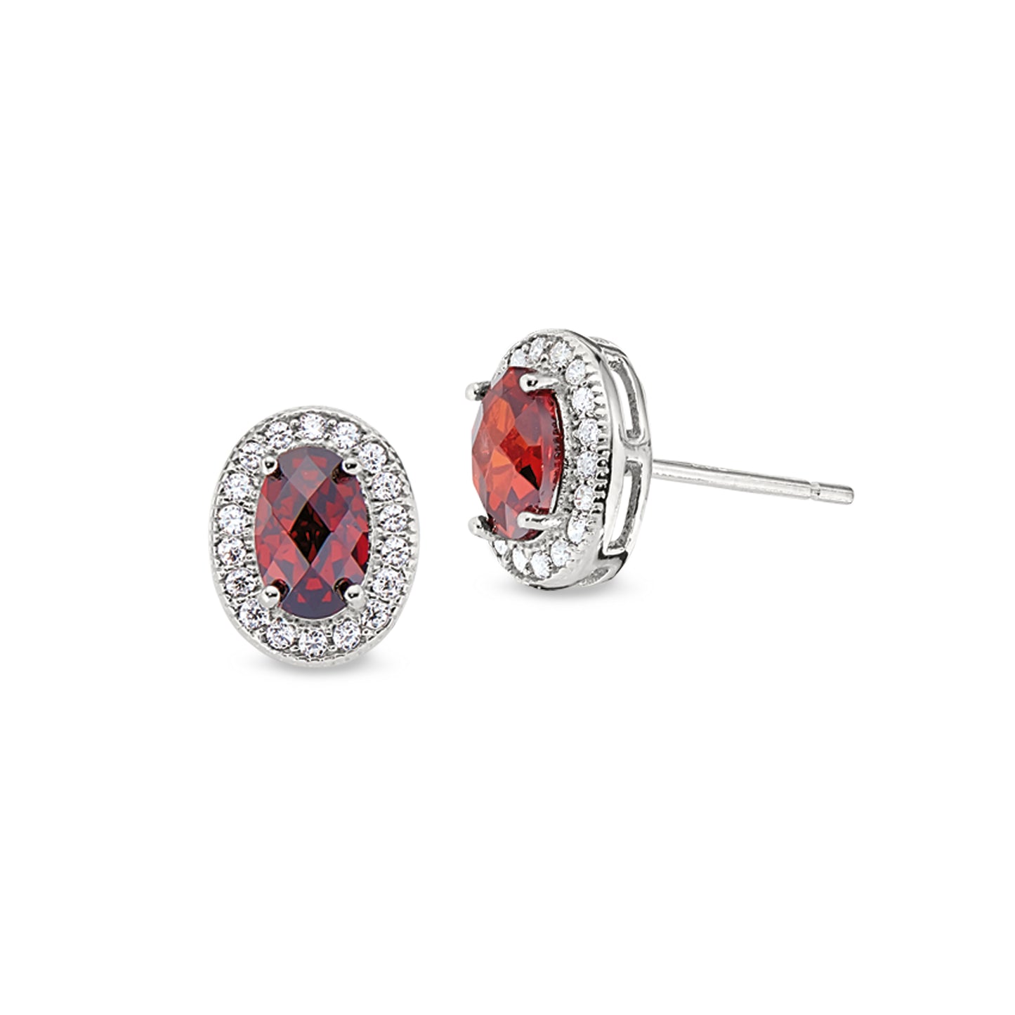 Facet Cut Simulated Garnet Stud Earrings