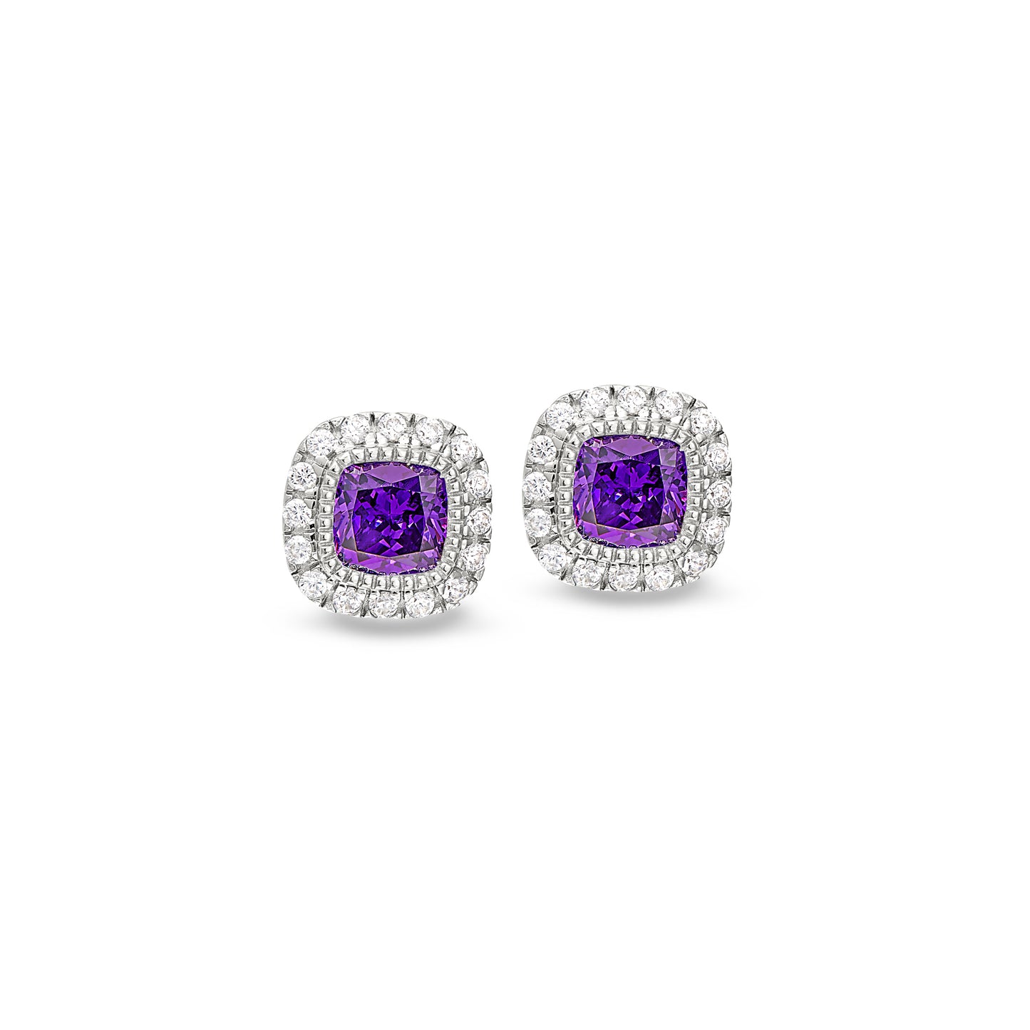 Cushion Cut February Birthstone Stud Earrings