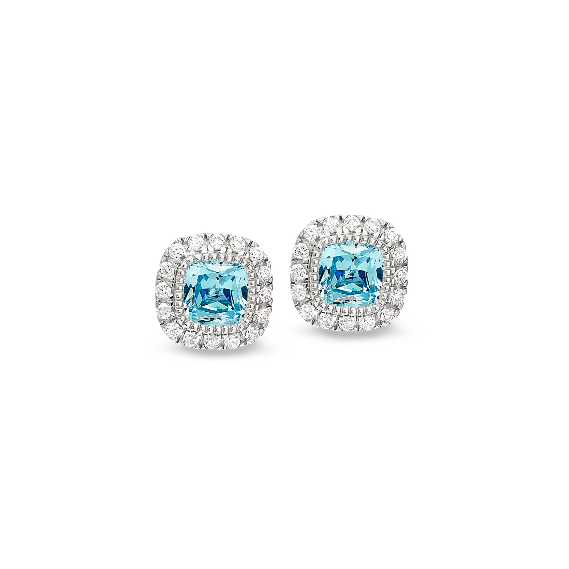 Cushion Cut March Birthstone Stud Earrings