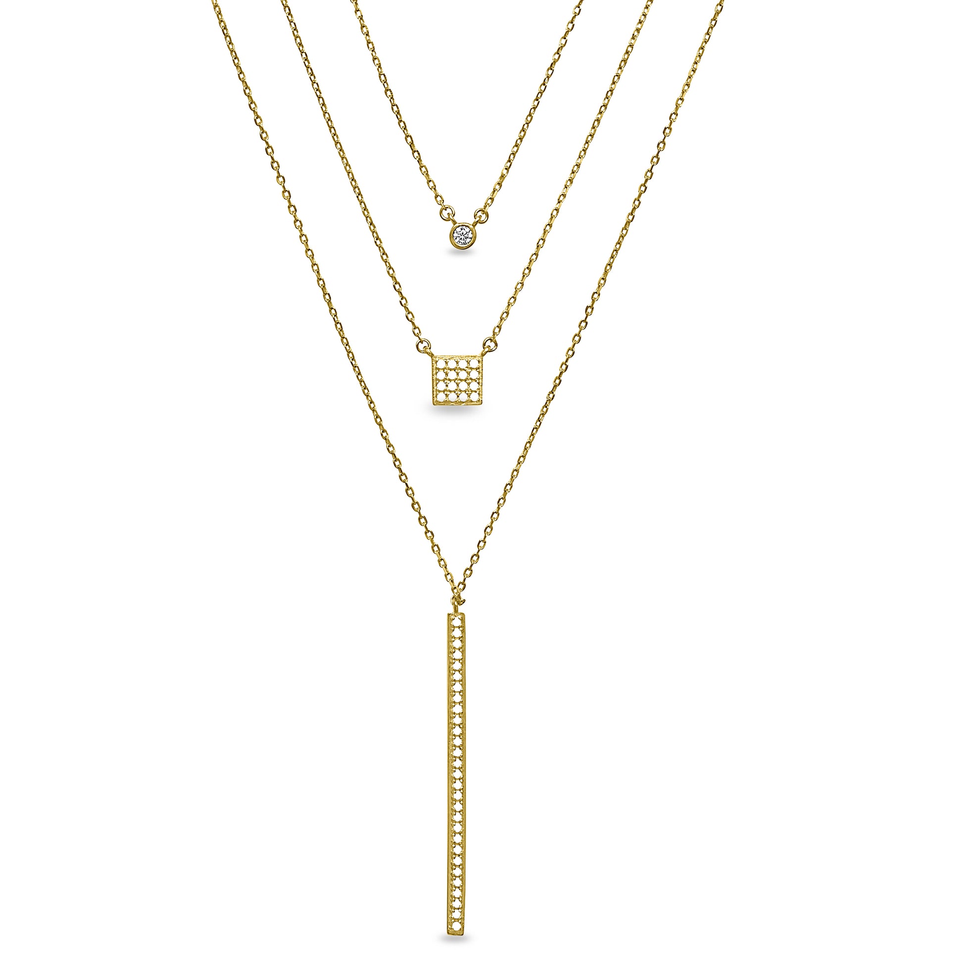 Three Layered Chain Necklace with Drop Bar