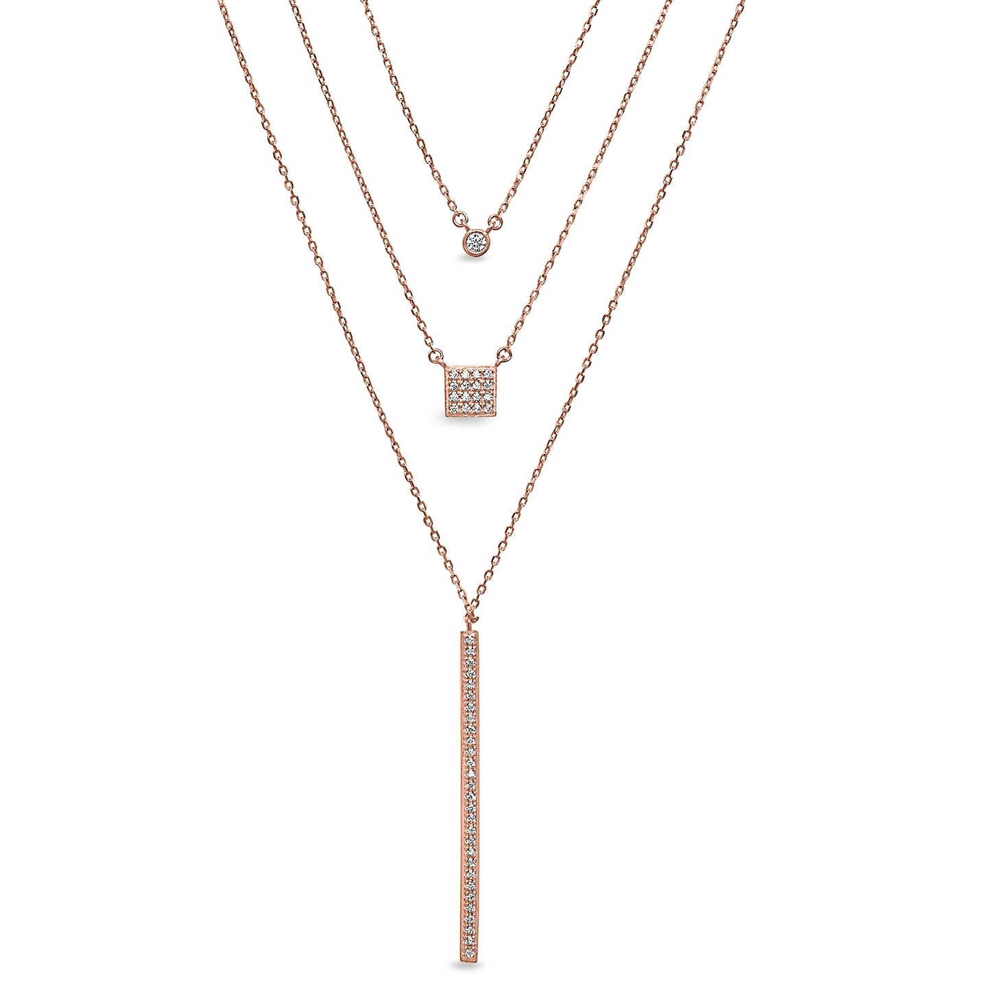 Three Layered Chain Necklace with Drop Bar