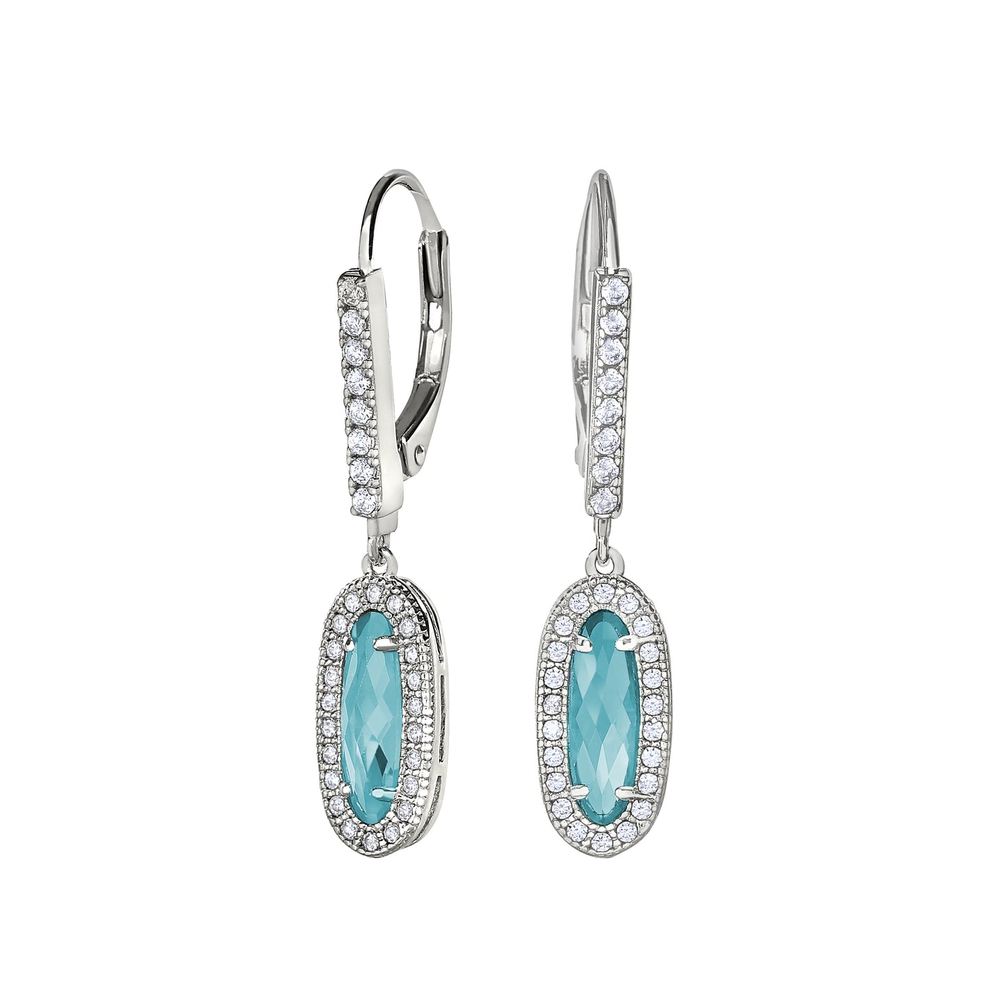 Oblong Simulated Blue Topaz Drop Earrings   (BL2311E)