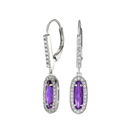 Oblong Simulated Amethyst Drop Earrings   (BL2311E-AMETHYST)