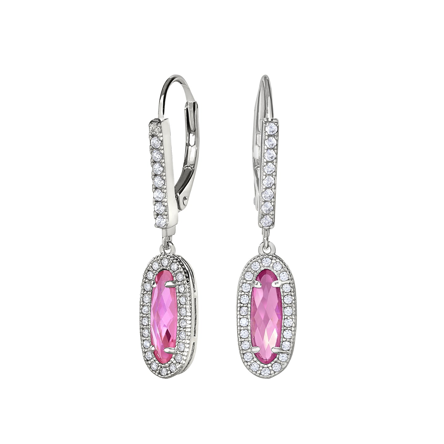 Oblong Simulated Pink Drop Earrings   (BL2311E-PINK)