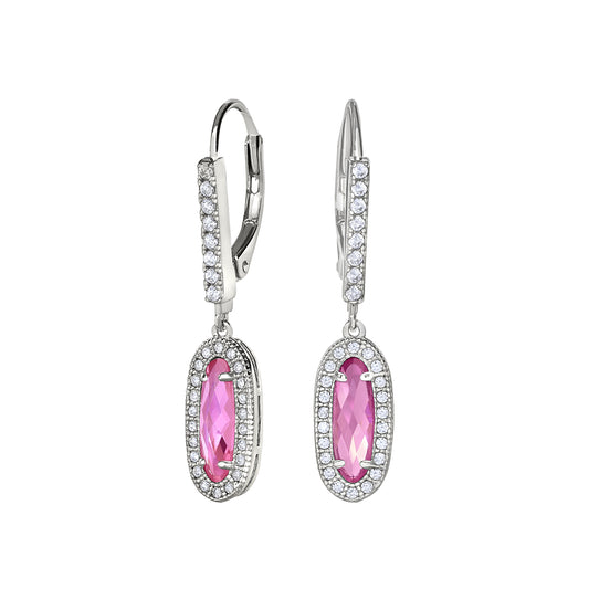 Oblong Simulated Pink Drop Earrings   (BL2311E-PINK)