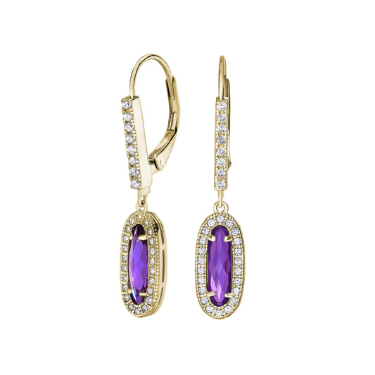 Oblong Simulated Amethyst Drop Earrings   (BL2311EG-AMETHYST)
