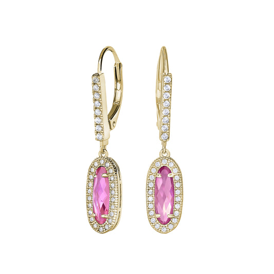 Oblong Simulated Pink Drop Earrings   (BL2311EG-PINK)