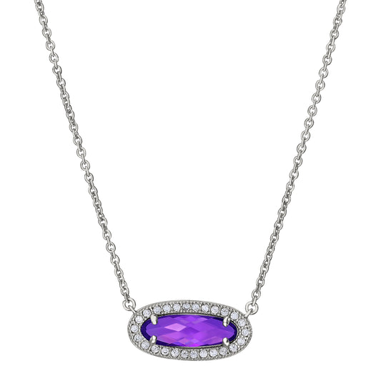 Oblong Simulated Amethyst Necklace   (BL2311N-AMETHYST)