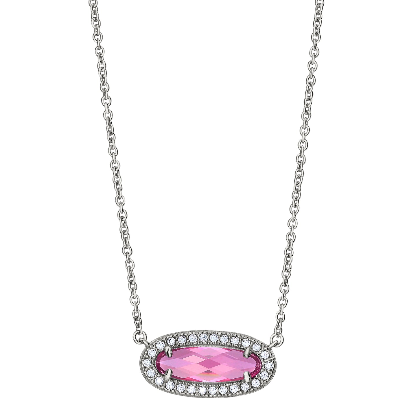 Oblong Simulated Pink Necklace   (BL2311N-PINK)