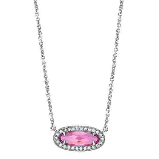 Oblong Simulated Pink Necklace   (BL2311N-PINK)