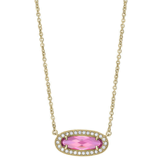 Oblong Simulated Pink Necklace   (BL2311NG-PINK)