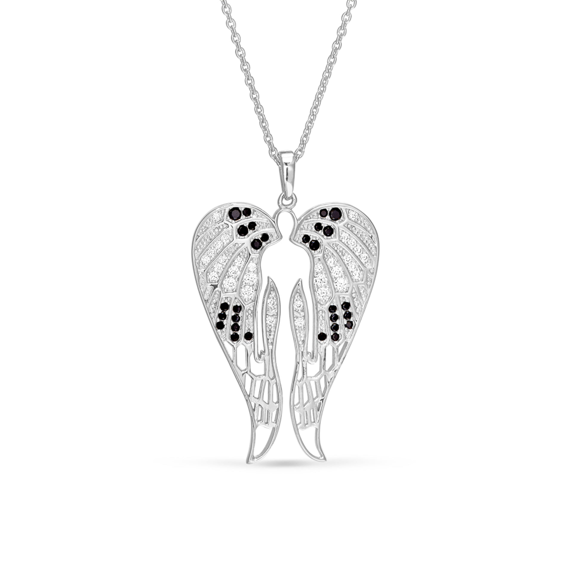 Angel Wings Pendant with Black Simulated Diamonds