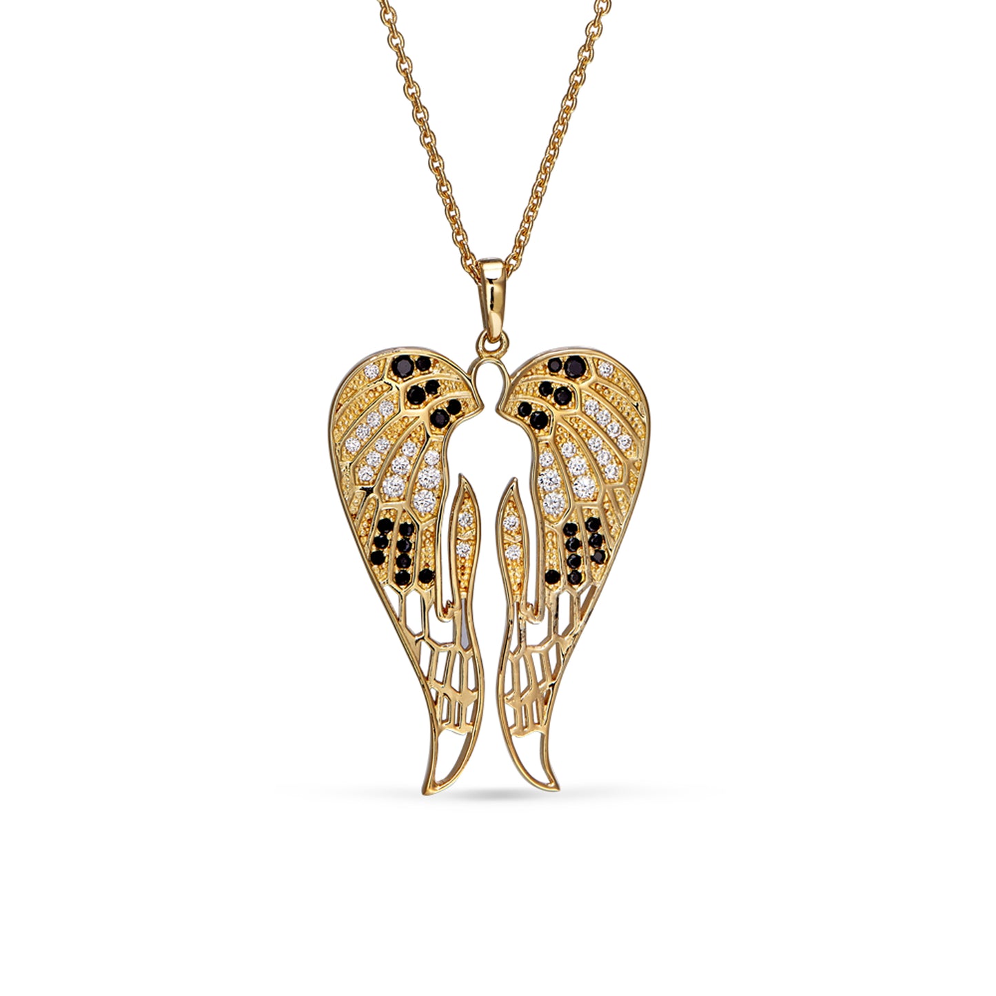 Angel Wings Pendant with Black Simulated Diamonds