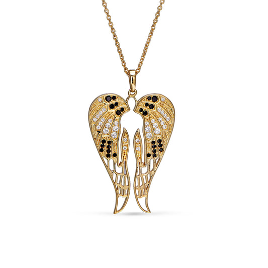 Angel Wings Pendant with Black Simulated Diamonds