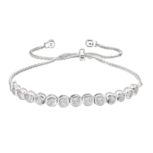Round Bezel Set Simulated Diamond Bolo Bracelet   (BL2474B)