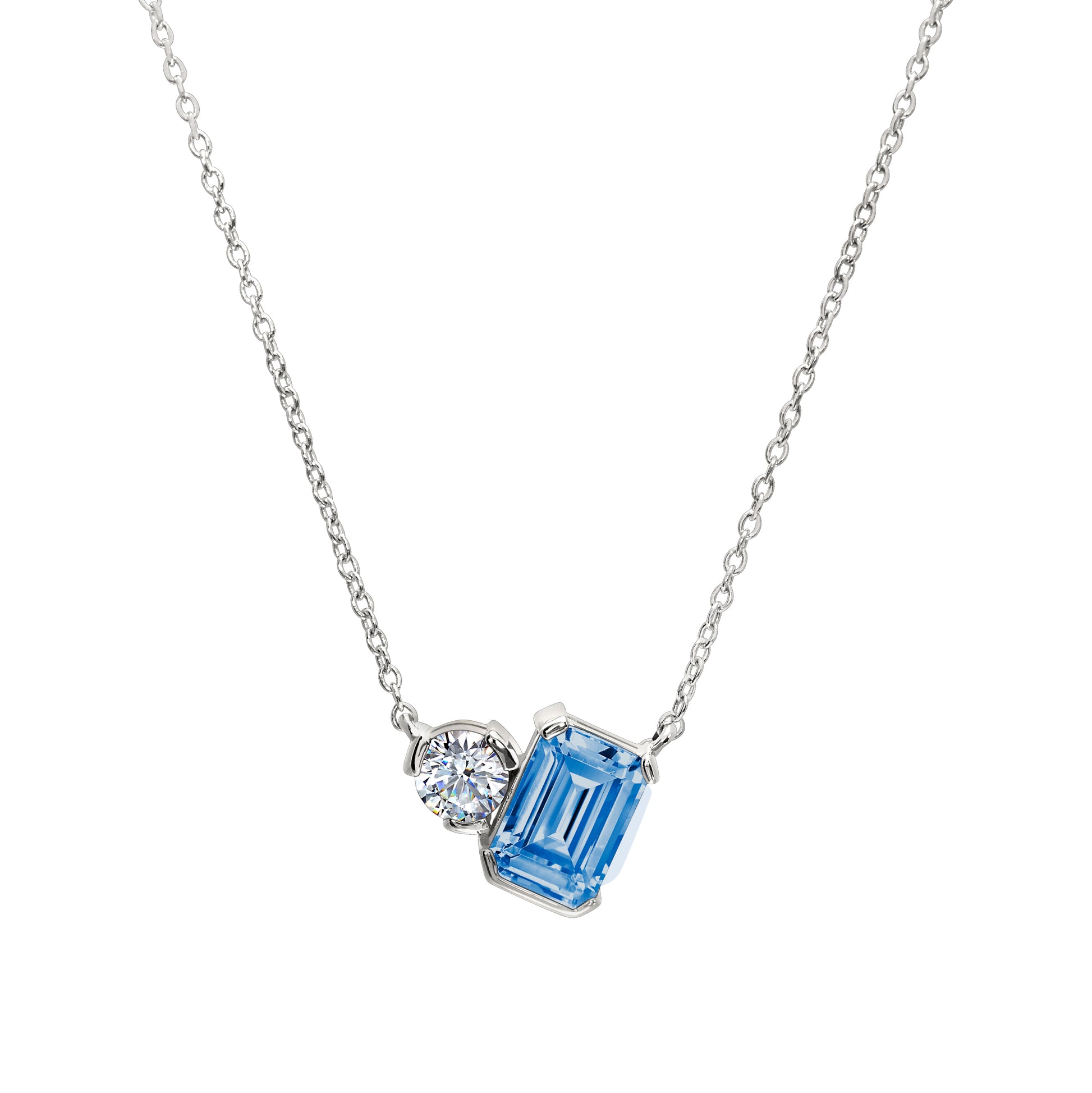 December Emerald Cut Birthstone Necklace