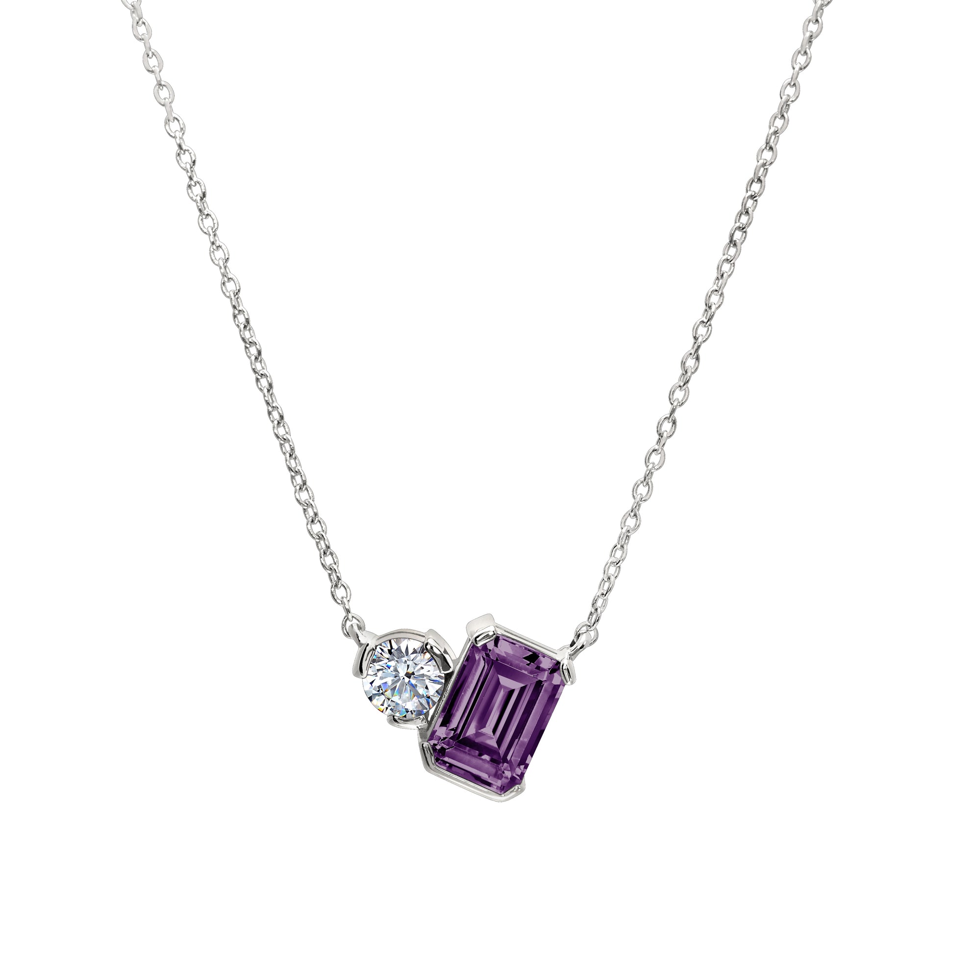 February Emerald Cut Birthstone Necklace