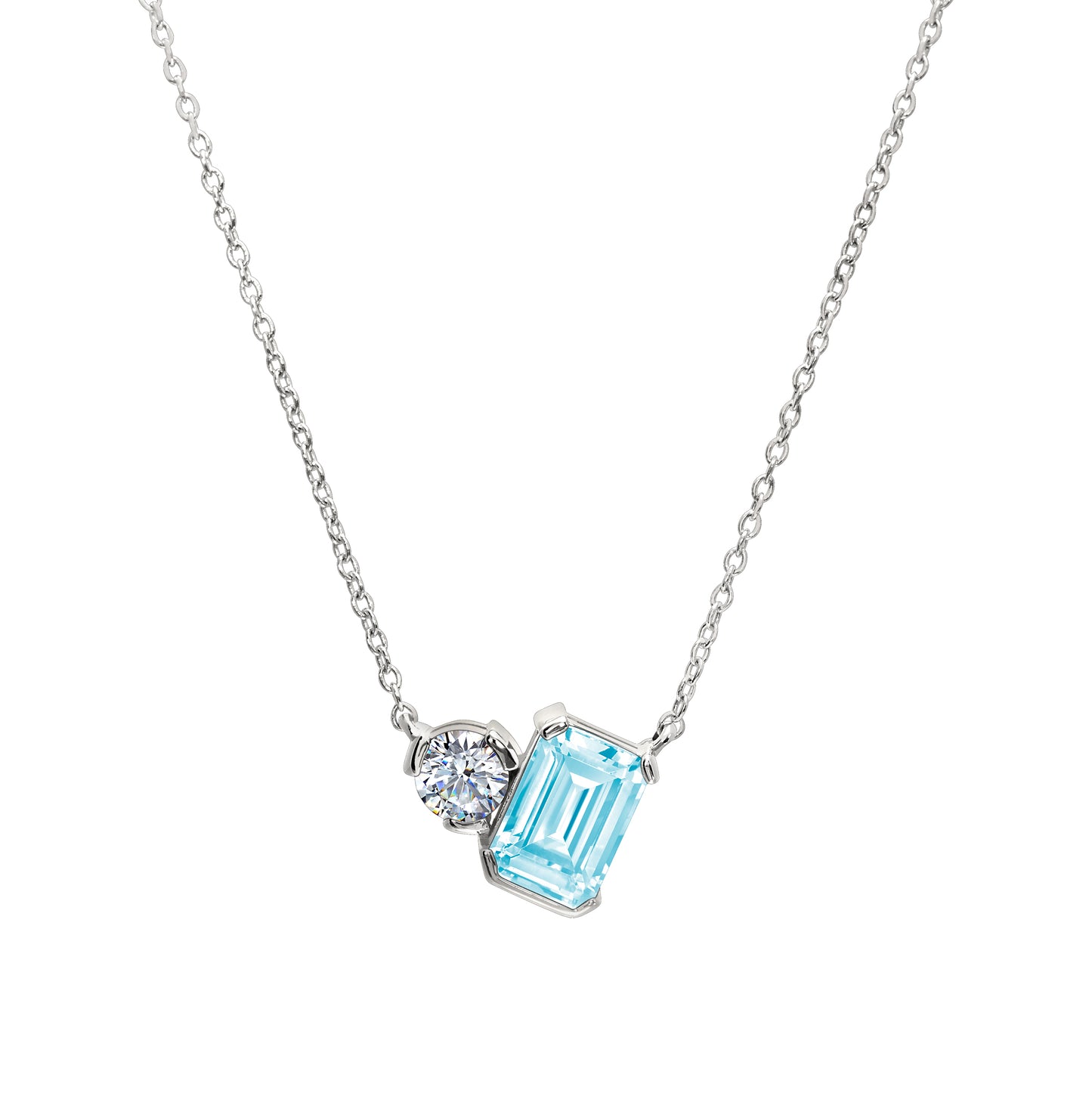 March Emerald Cut Birthstone Necklace