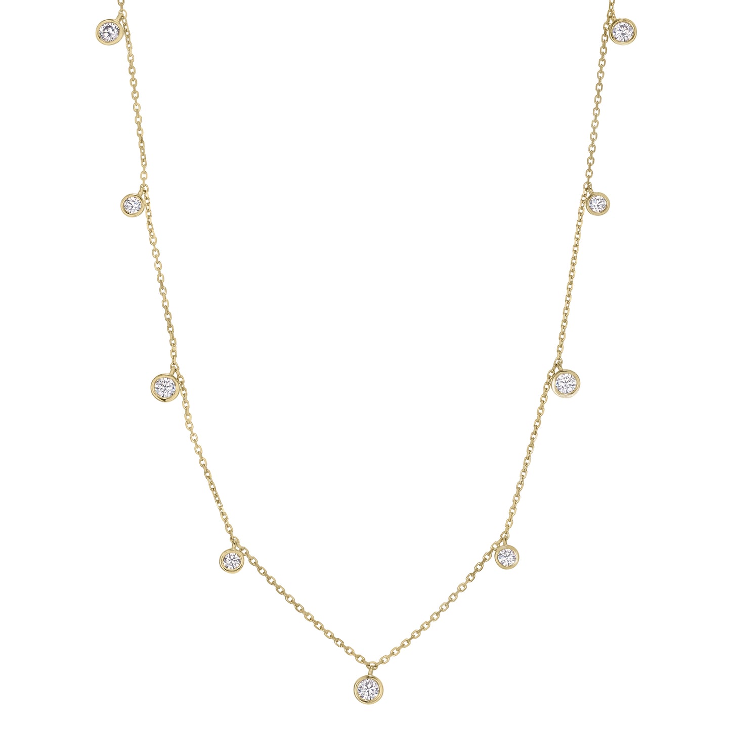 Nine Bezel Set Dangling Diamond Station Necklace