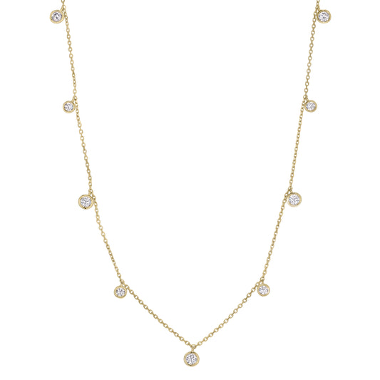 Nine Bezel Set Dangling Diamond Station Necklace