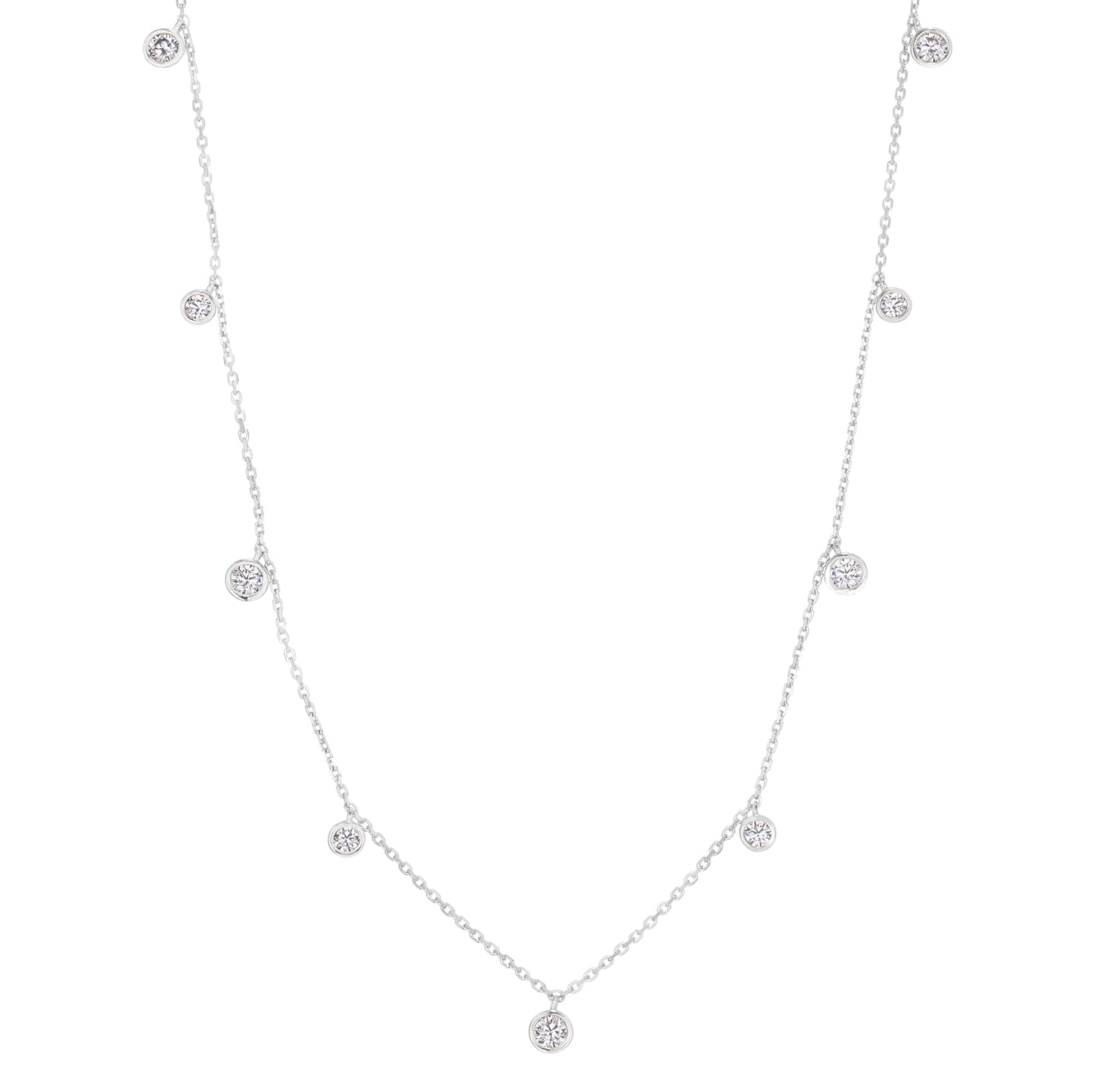 Nine Bezel Set Dangling Diamond Station Necklace