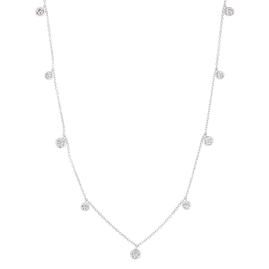 Nine Bezel Set Dangling Diamond Station Necklace