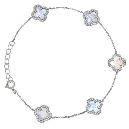 Mother of Pearl Clover Station Bracelet   (BL2465B-MOP)