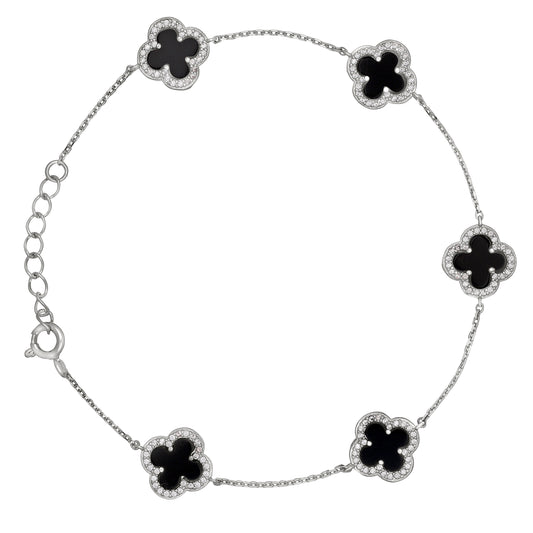 Black Onyx Clover Station Bracelet   (BL2465B-ONYX)