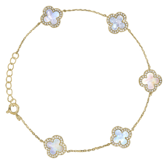 Mother of Pearl Clover Station Bracelet   (BL2465BG-MOP)