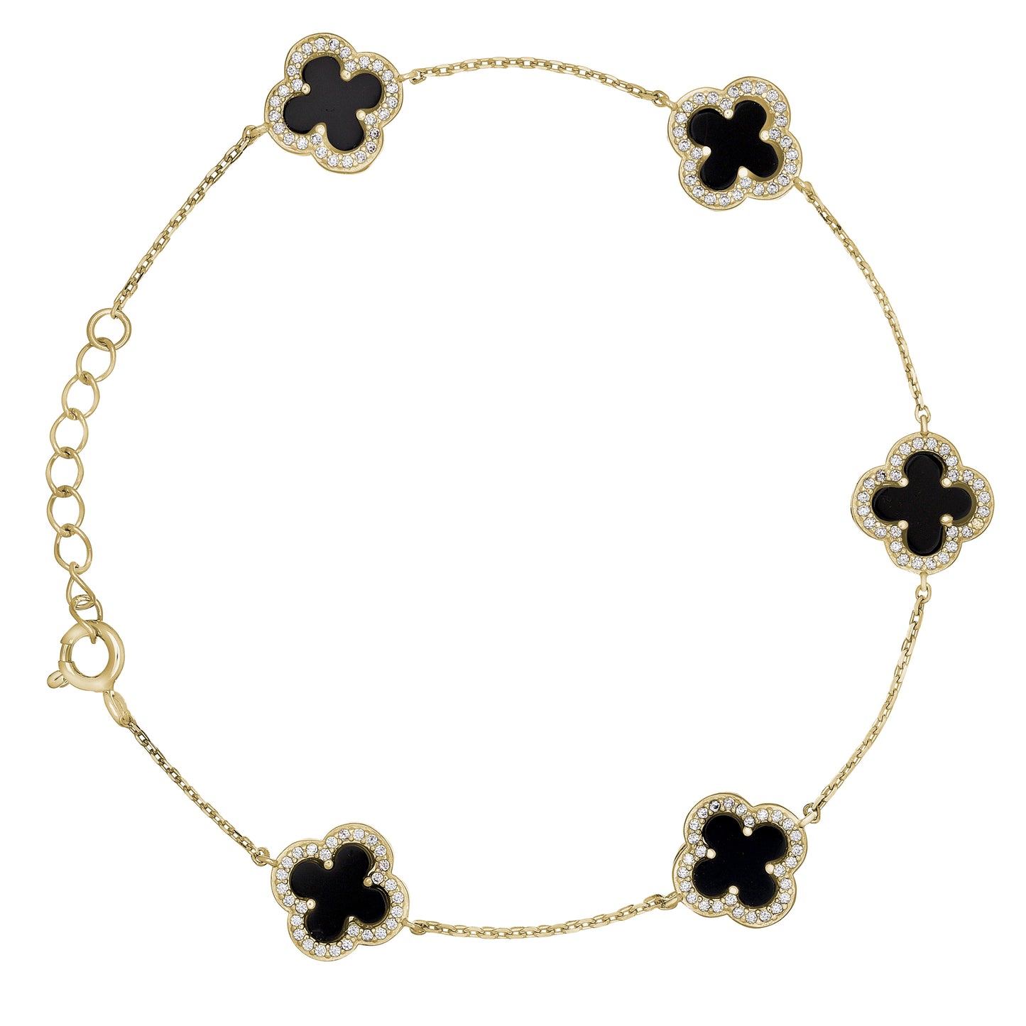 Black Onyx Clover Station Bracelet   (BL2465BG-ONYX)