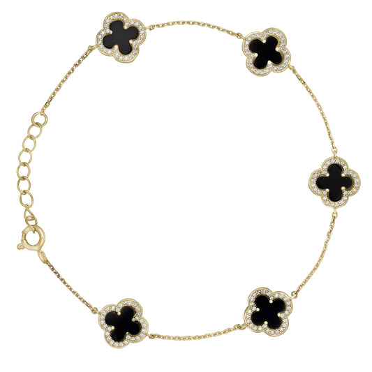 Black Onyx Clover Station Bracelet   (BL2465BG-ONYX)