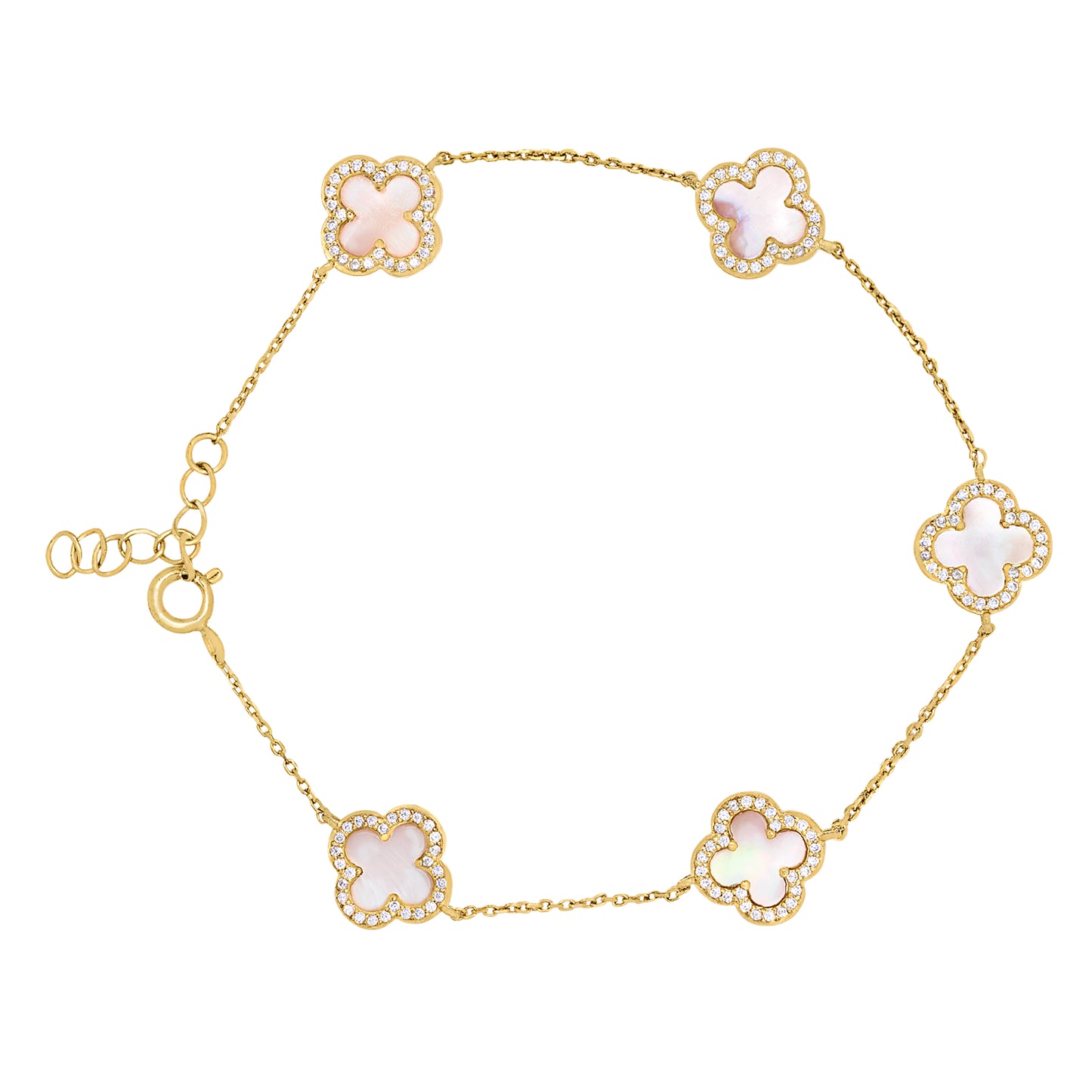 Pink Mother of Pearl Clover Station Bracelet