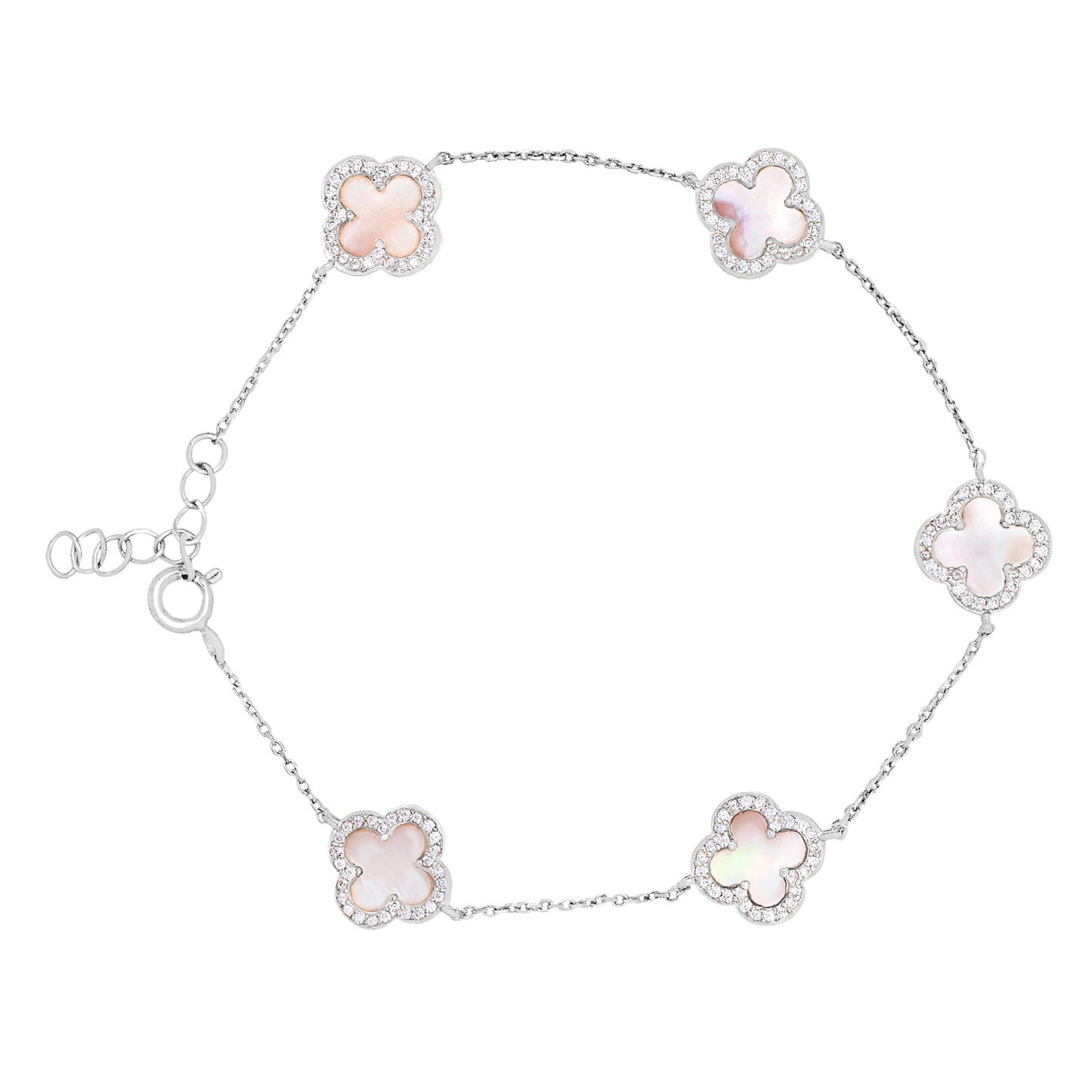 Pink Mother of Pearl Clover Station Bracelet   (BL2465B)