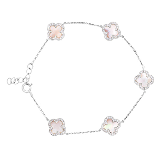 Pink Mother of Pearl Clover Station Bracelet