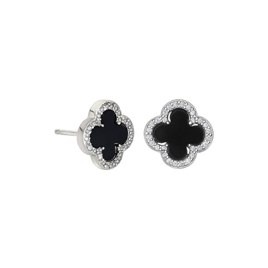 Black Onyx Clover Stud Earrings   (BL2465E-ONYX)