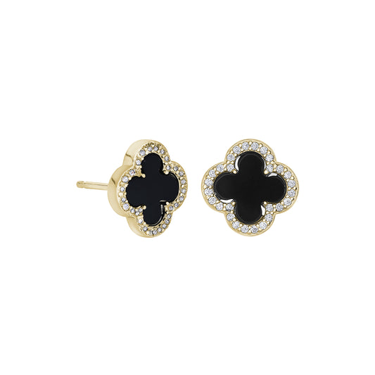 Black Onyx Clover Stud Earrings   (BL2465EG-ONYX)