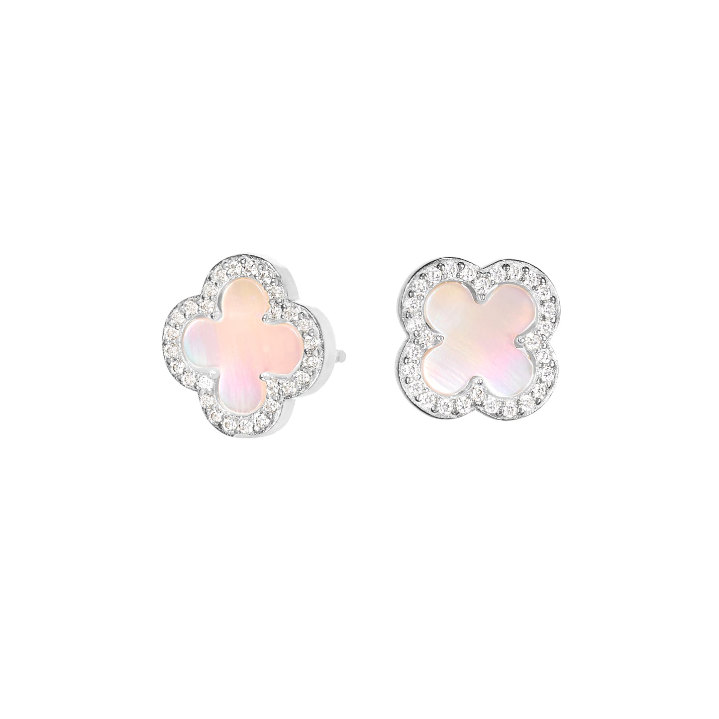 Pink Mother of Pearl Clover Stud Earrings   (BL2465E)