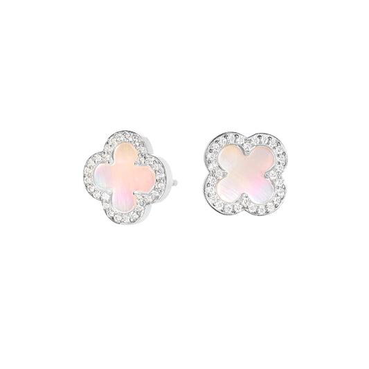 Pink Mother of Pearl Clover Stud Earrings