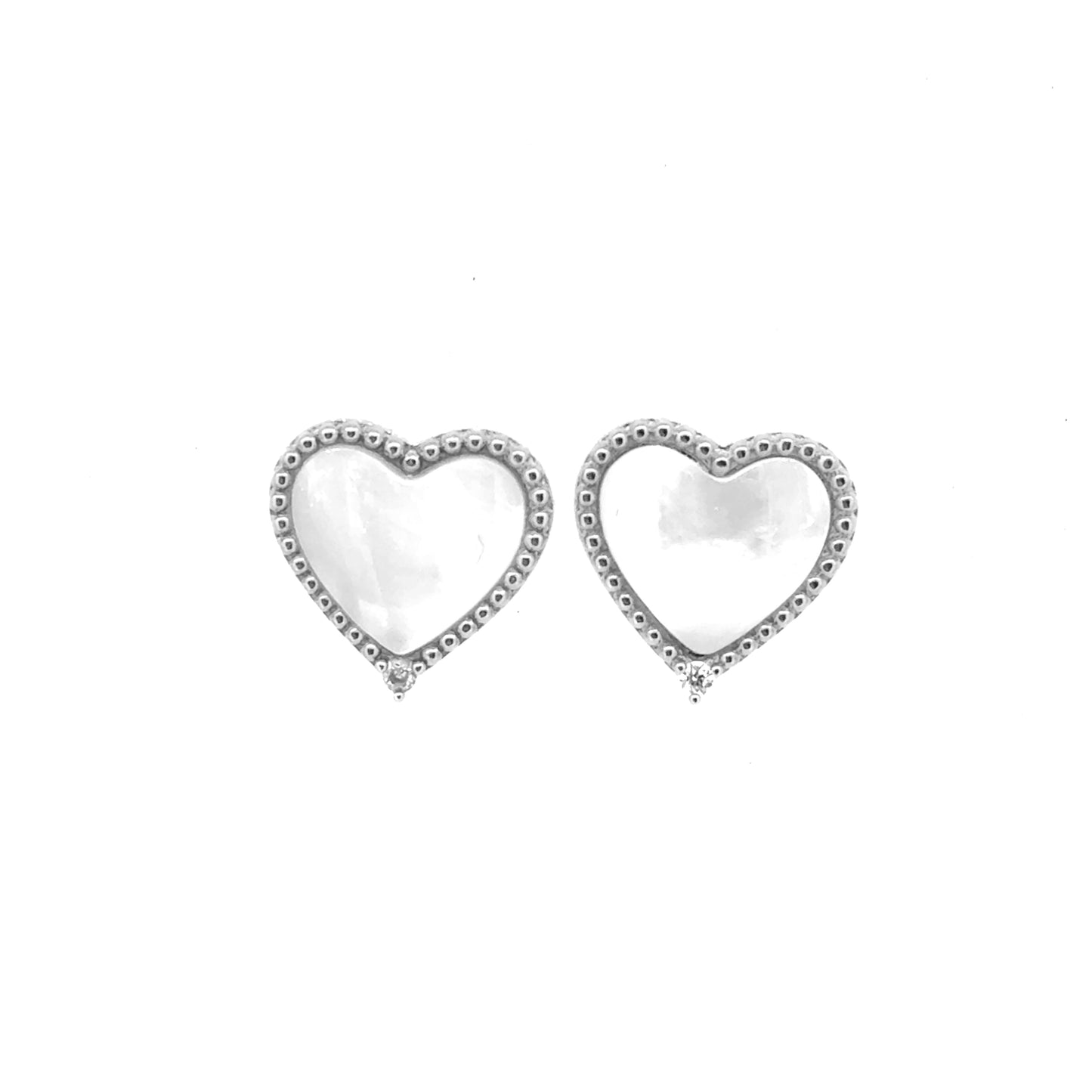 White Mother of Pearl Heart Stud Earrings   (BL3001E)