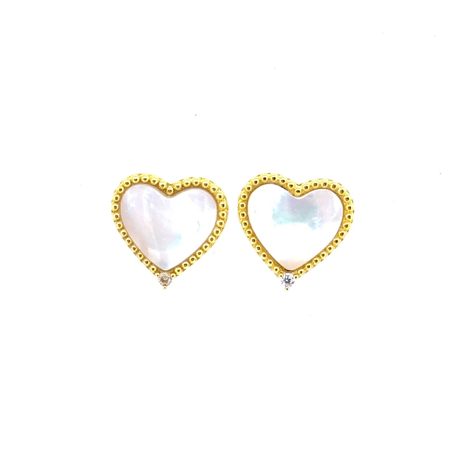 White Mother of Pearl Heart Stud Earrings   (BL3001EG)