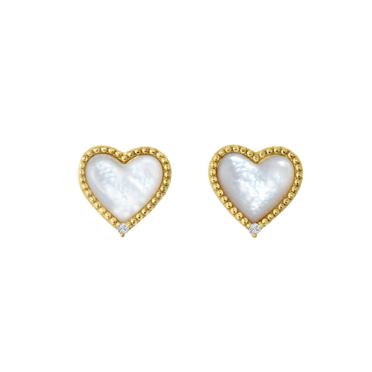 White Mother of Pearl Heart Stud Earrings   (BL3001EG)