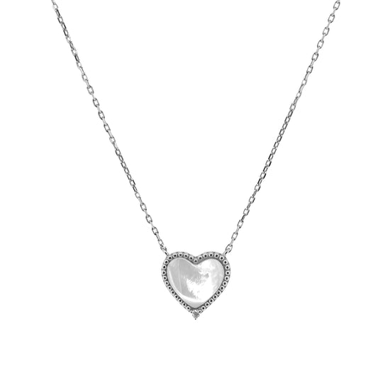 White Mother of Pearl Heart Necklace   (BL3001N)