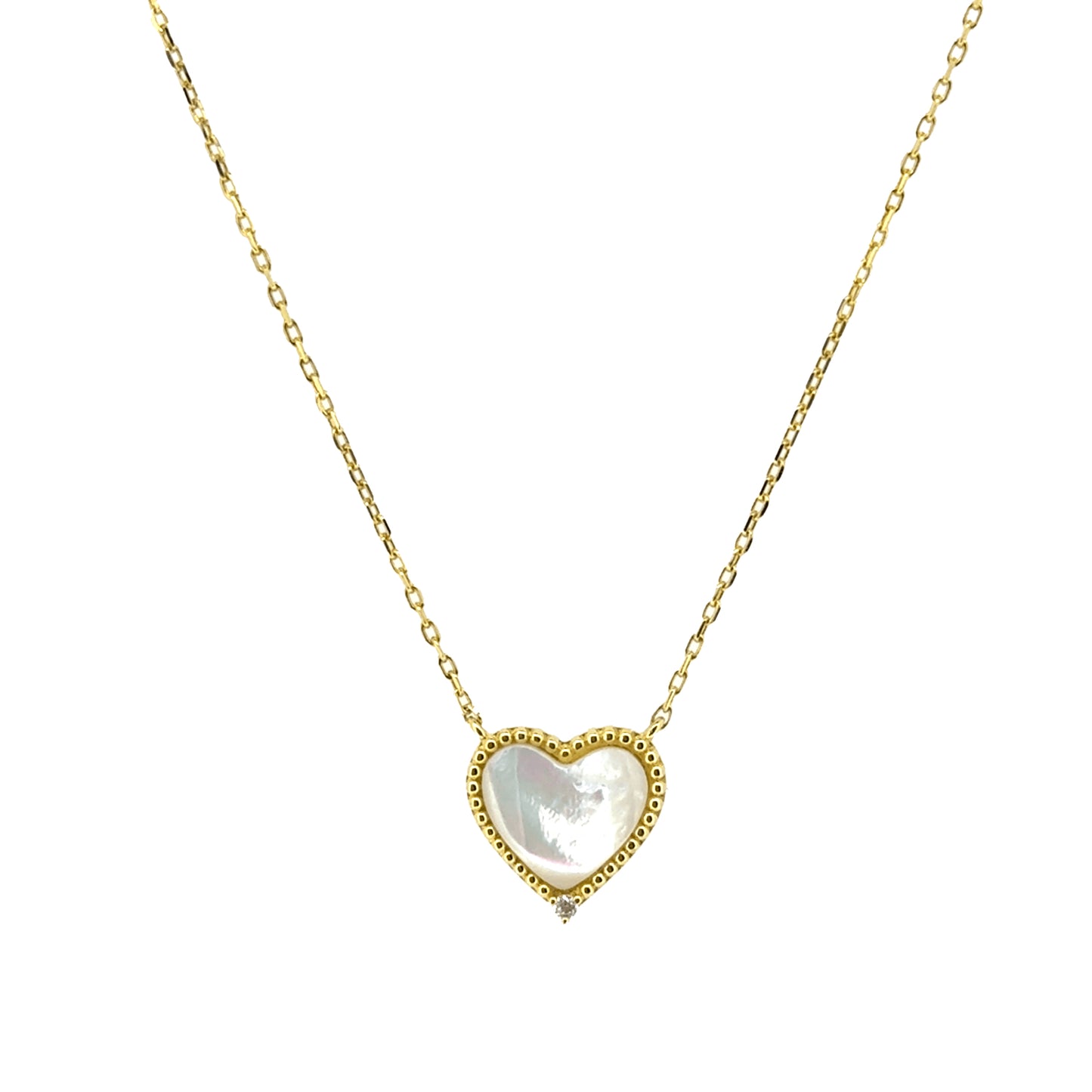 White Mother of Pearl Heart Necklace   (BL3001NG)