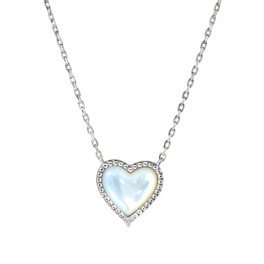 White Mother of Pearl Heart Necklace   (BL3001N)