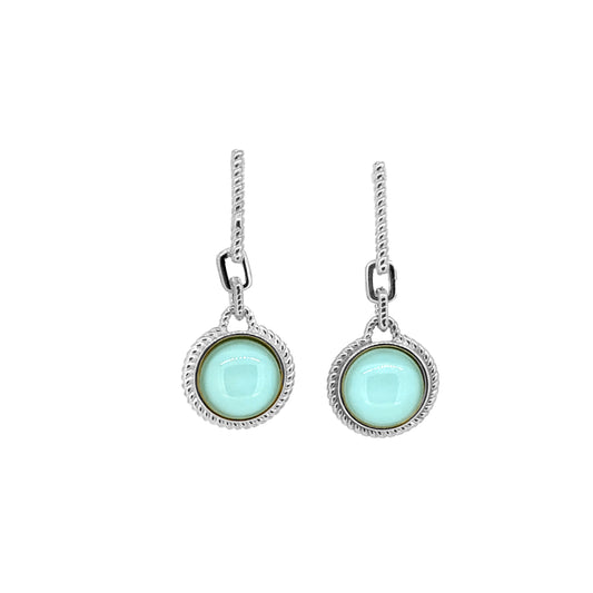 Round Teal Stone Drop Earrings   (BL3004E)