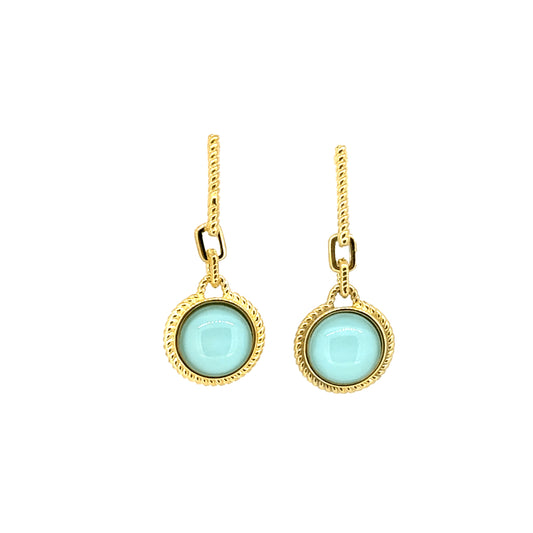 Round Teal Stone Drop Earrings   (BL3004EG)