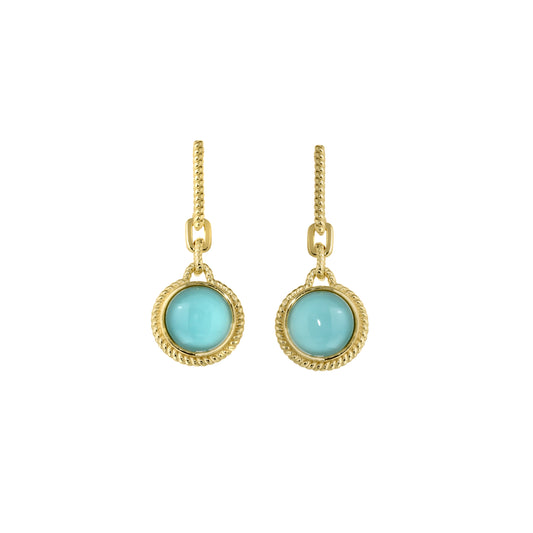 Round Teal Stone Drop Earrings   (BL3004EG)