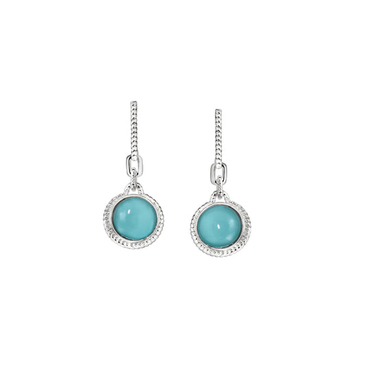 Round Teal Stone Drop Earrings   (BL3004E)