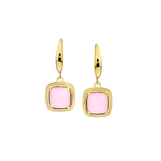 Cushion Cut Pink Stone Drop Earrings   (BL3005EG)